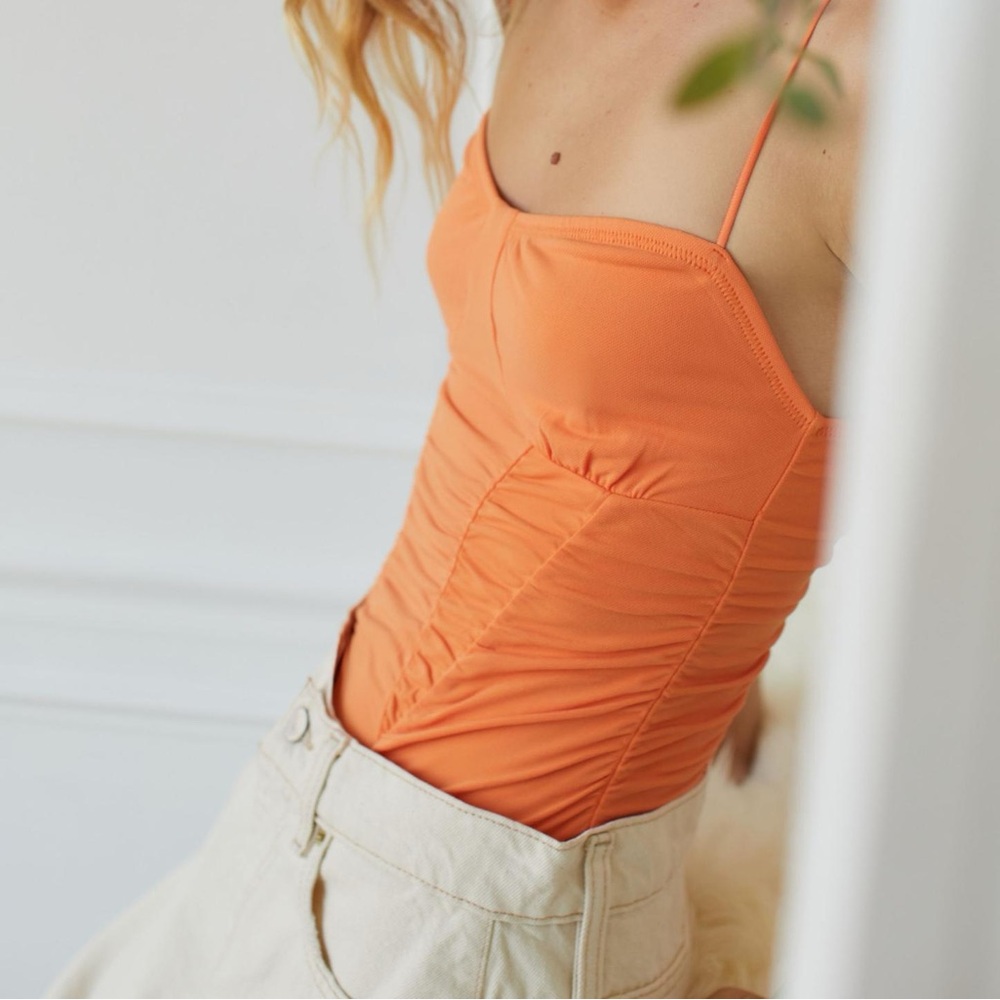 Urban Outfitters Orange Iris Ruched Bodysuit
